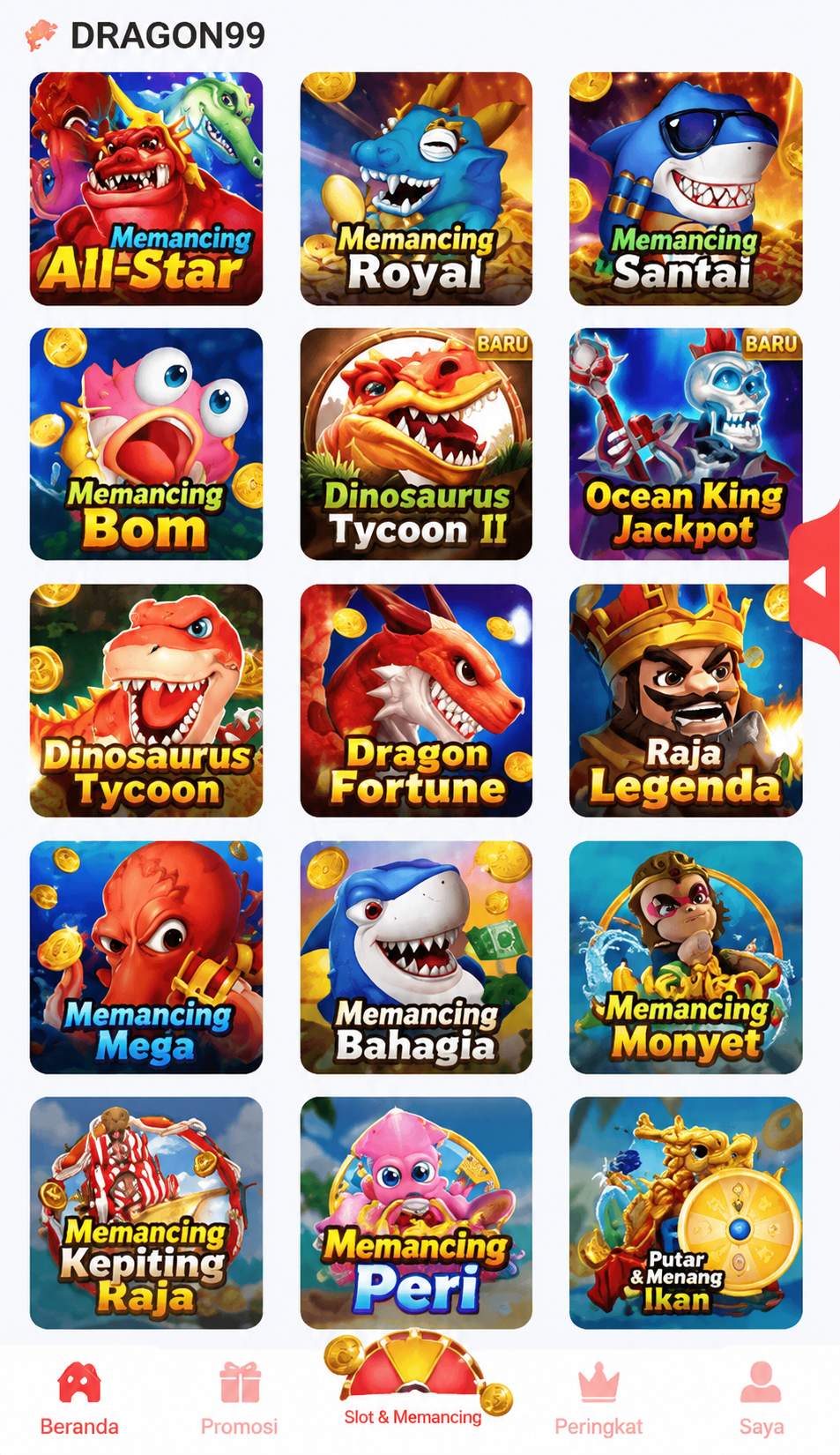 Tampilan Aplikasi Dragon99